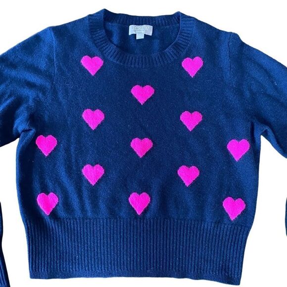 J. Crew Cropped Cashmere Crewneck Sweater in Heart Print Medium - Picture 4 of 6